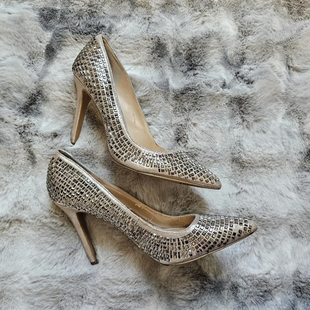 Jessica Simpson Claya Metal Pump in Gold Pewter high heel shoes size 10